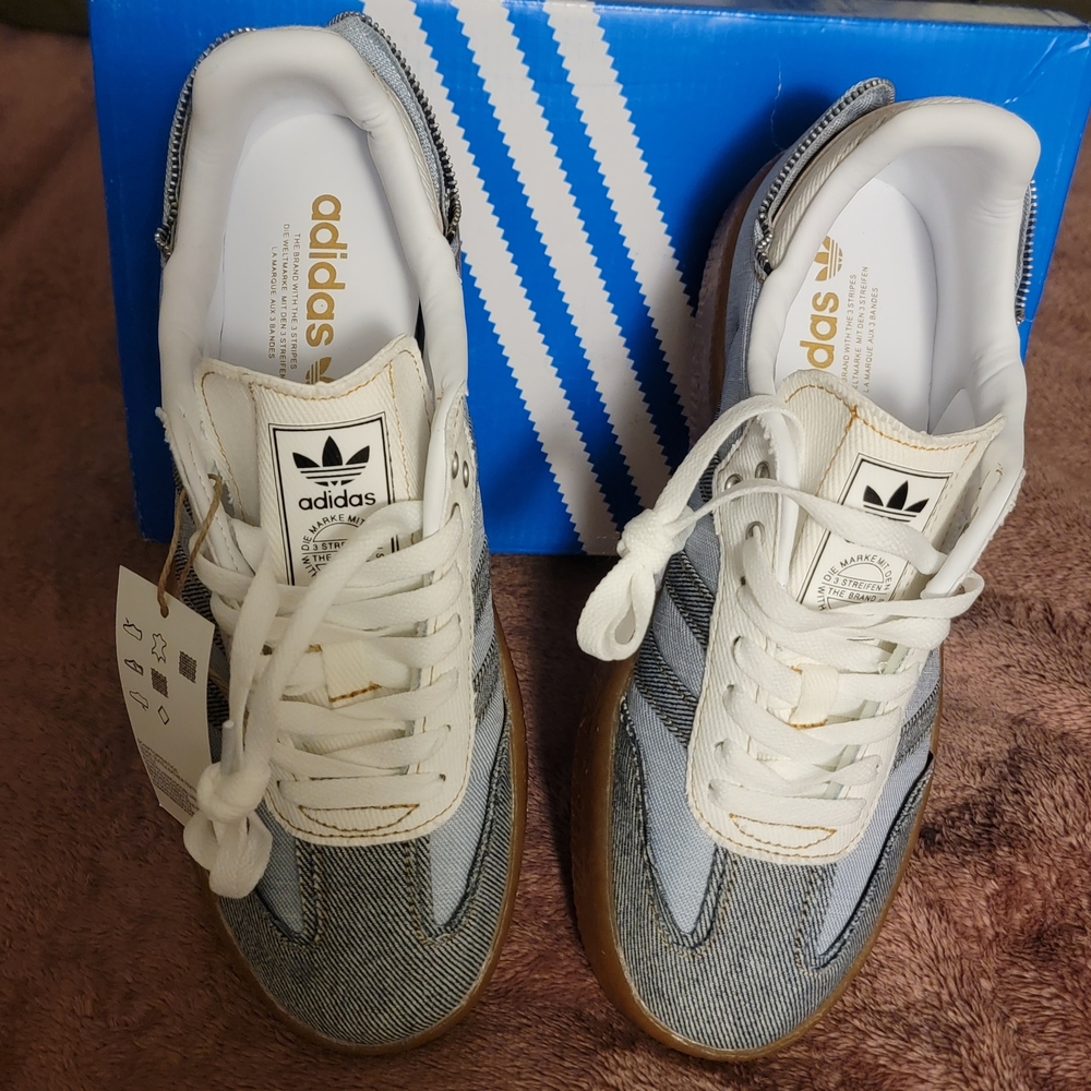 Adidas White and Denim Samba Sneakers